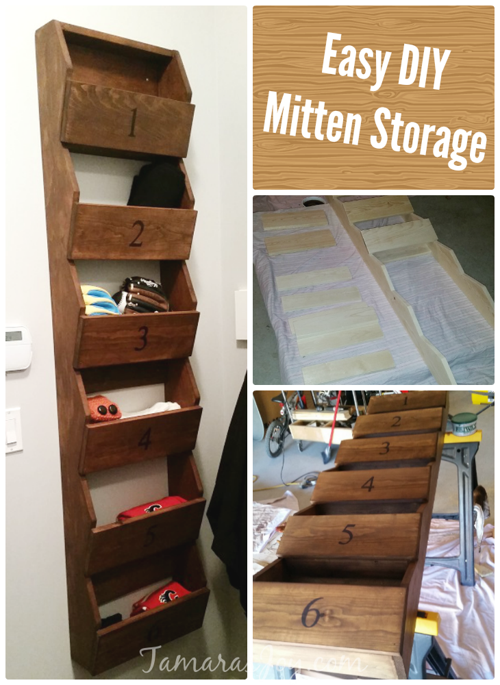 How to build your very own mitten storage! It cleans up the mudroom & helps the kids keep things organized in a simple way. Tamarasjoy.com