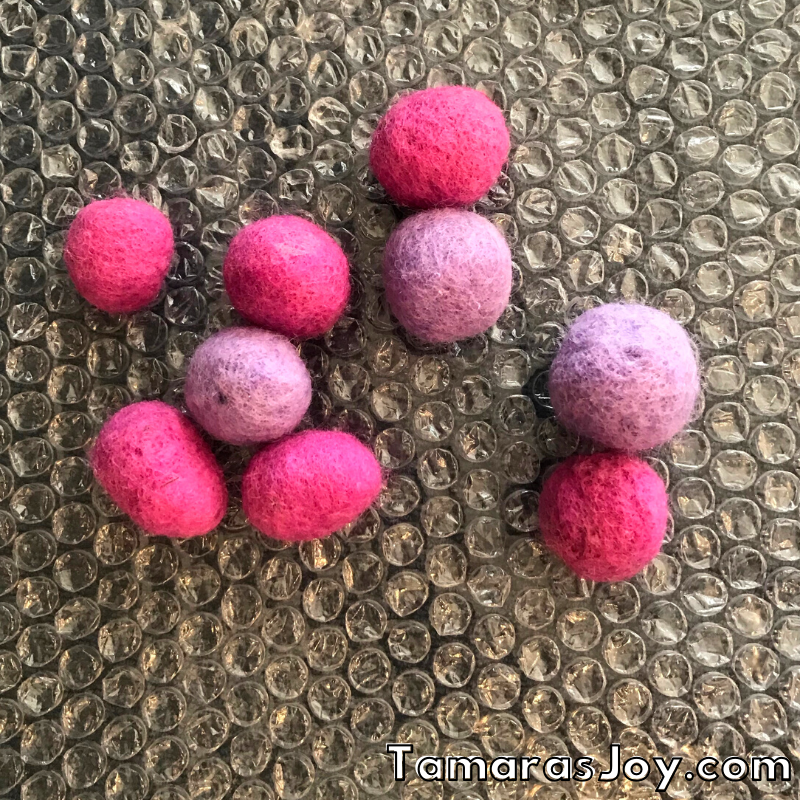 Wet Felted balls on bubble wrap