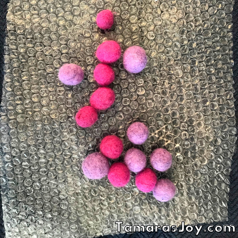 wet Felted balls on bubble wrap