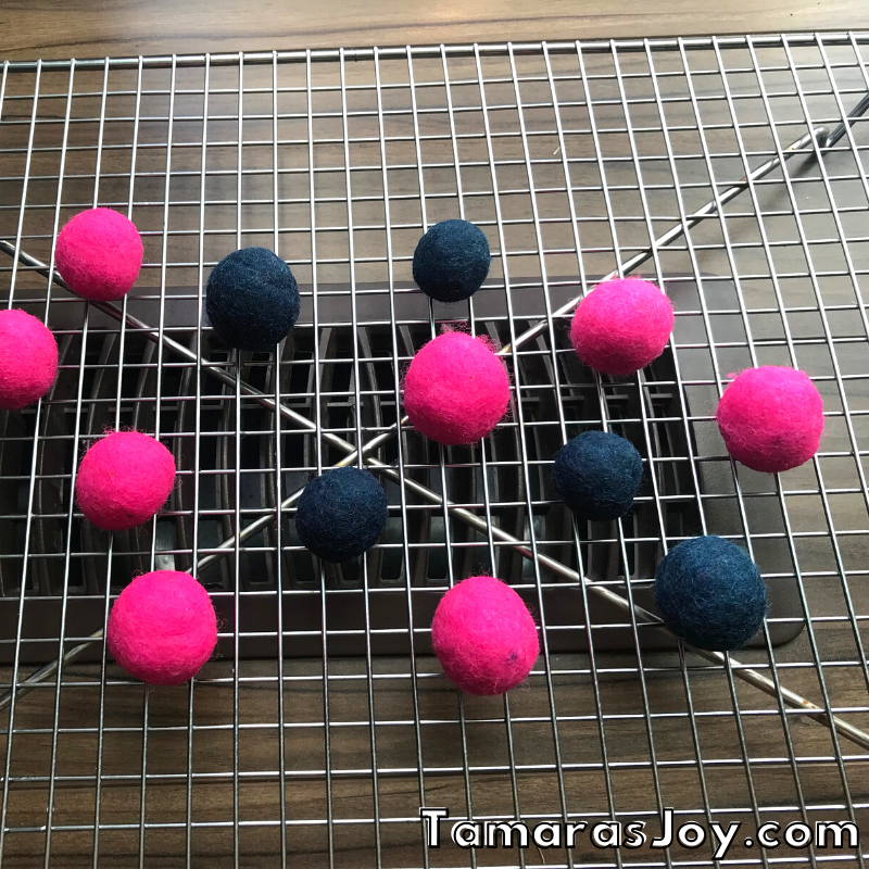 Finished Felted Balls drying